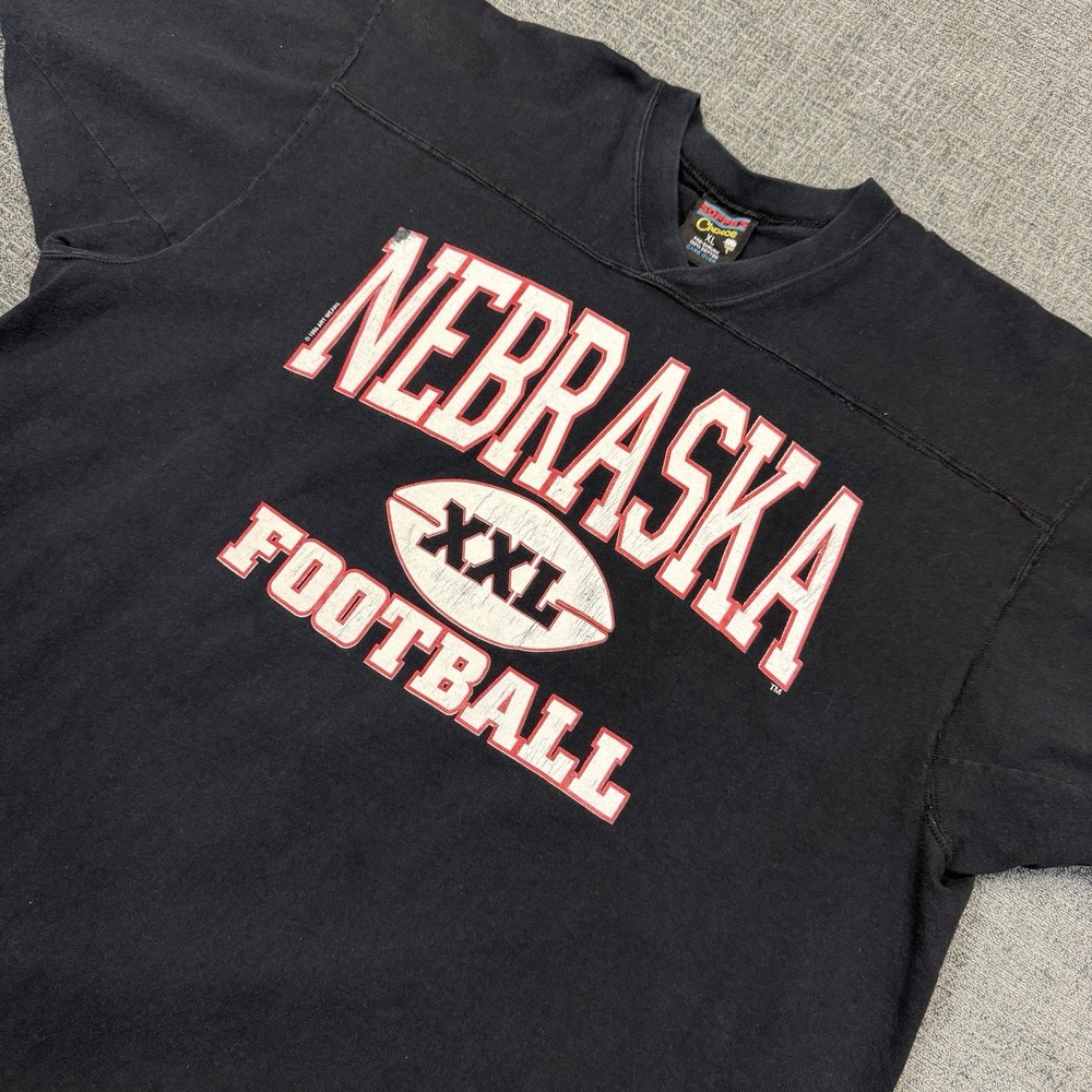 Vintage Nebraska Cornhuskers Football T Shirt Mens XL Black 90s Soffe USA Made